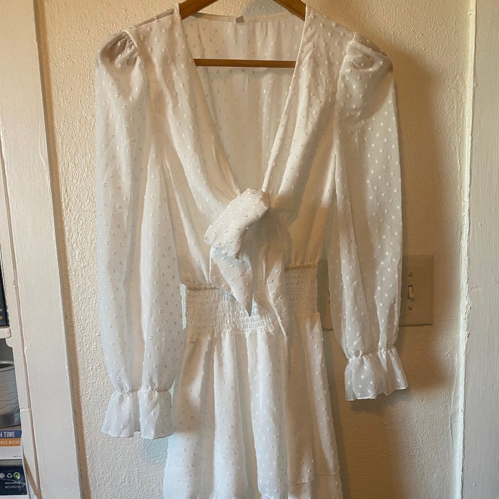 White Long sleeve sheer dress- small